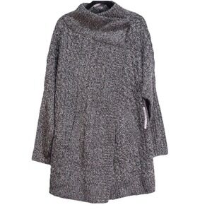 Nordstrom Women's RDI Chunky Knit Black Wrap Sweater Jacket Pockets Sz Large NWT